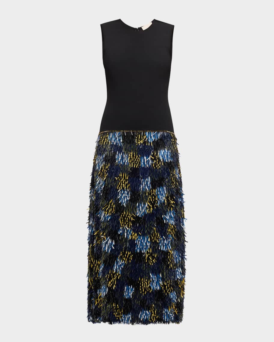 Simone Sleeveless Fringe Midi Dress | Neiman Marcus