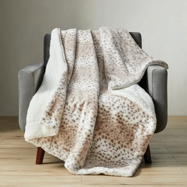 Better Homes & Gardens Faux Fur and Sherpa Throw, 50" x 60", Snow Leopard | Walmart (US)