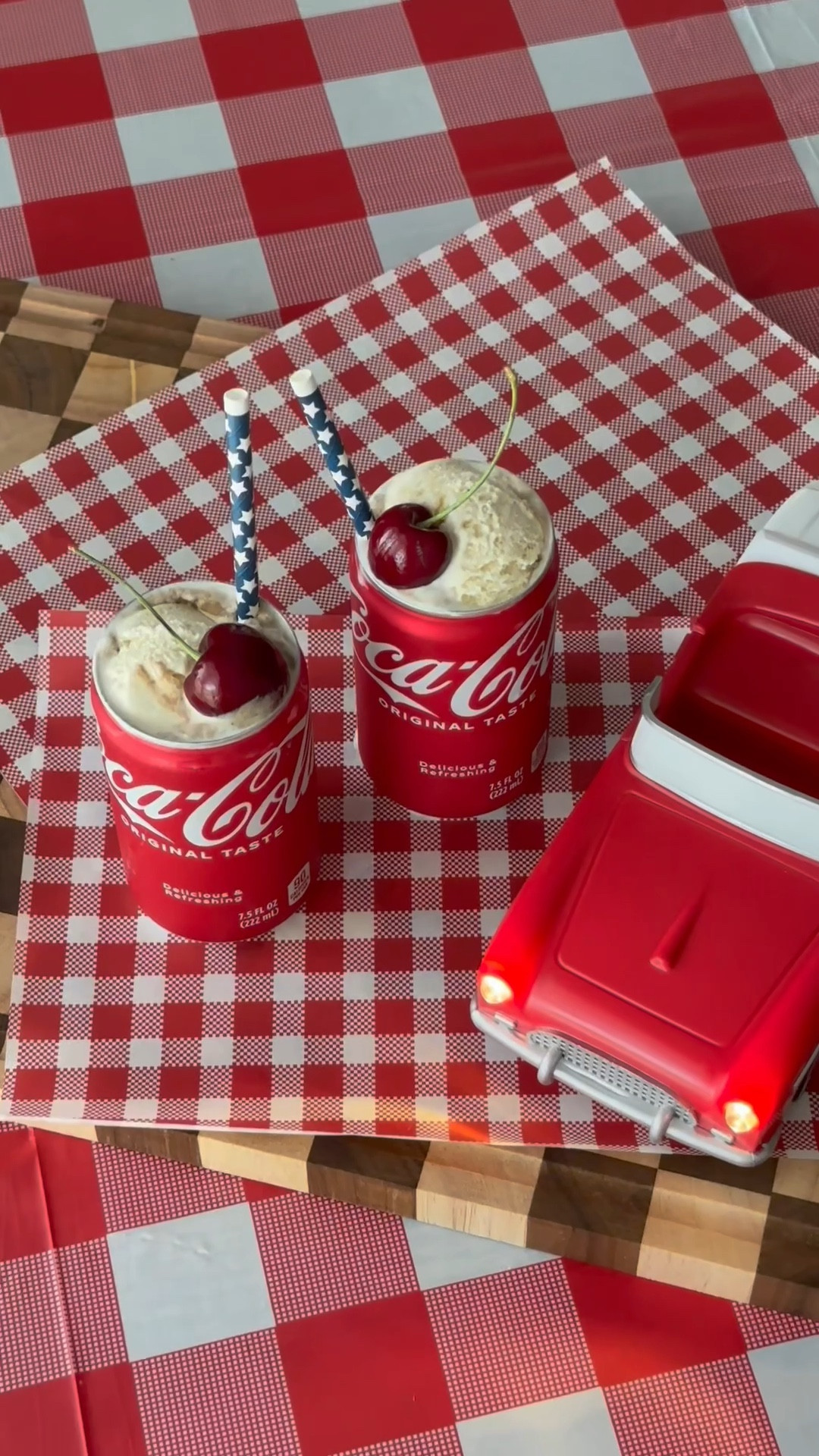 MINI COKE FLOATS 🍨🥤🍒
I haven’t had a Coke Float in years and just love these mini open can versions! Perfect for a hot Summer day! Save and share! 

PS… this cute light up car is from the Target Dollar Spot 🎯 

#LTKSummerEdit