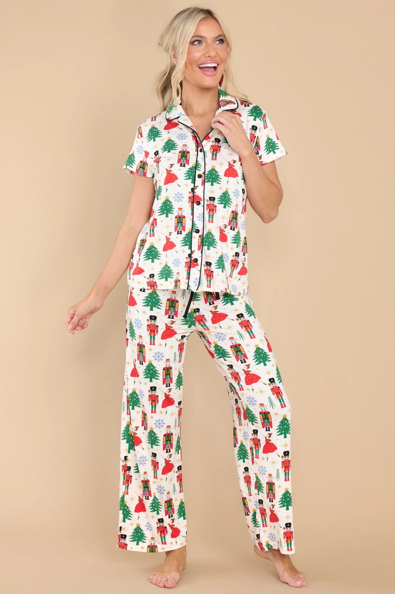 Dancing Holiday Ivory Print Pajama Pants | Red Dress 