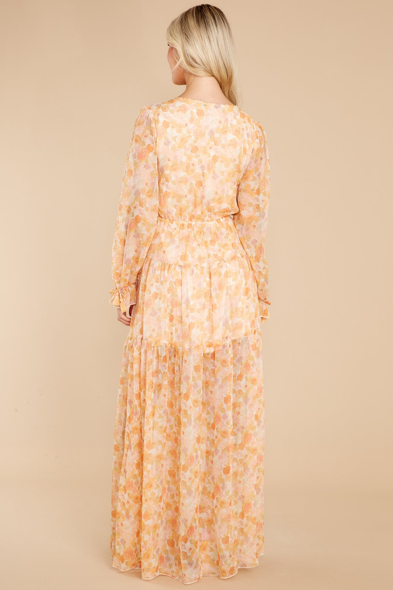 Ready To Flourish Peach Floral Print Maxi Dress | Red Dress 
