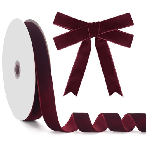 GHGMAO Burgundy Velvet Ribbon, 1 Inch x 25 Yards, Velvet Christmas Ribbons for Gift Wrapping, Christmas Tree Ornaments, Flower Bouquet, Wreath Decorations, Bow Making | Amazon (US)