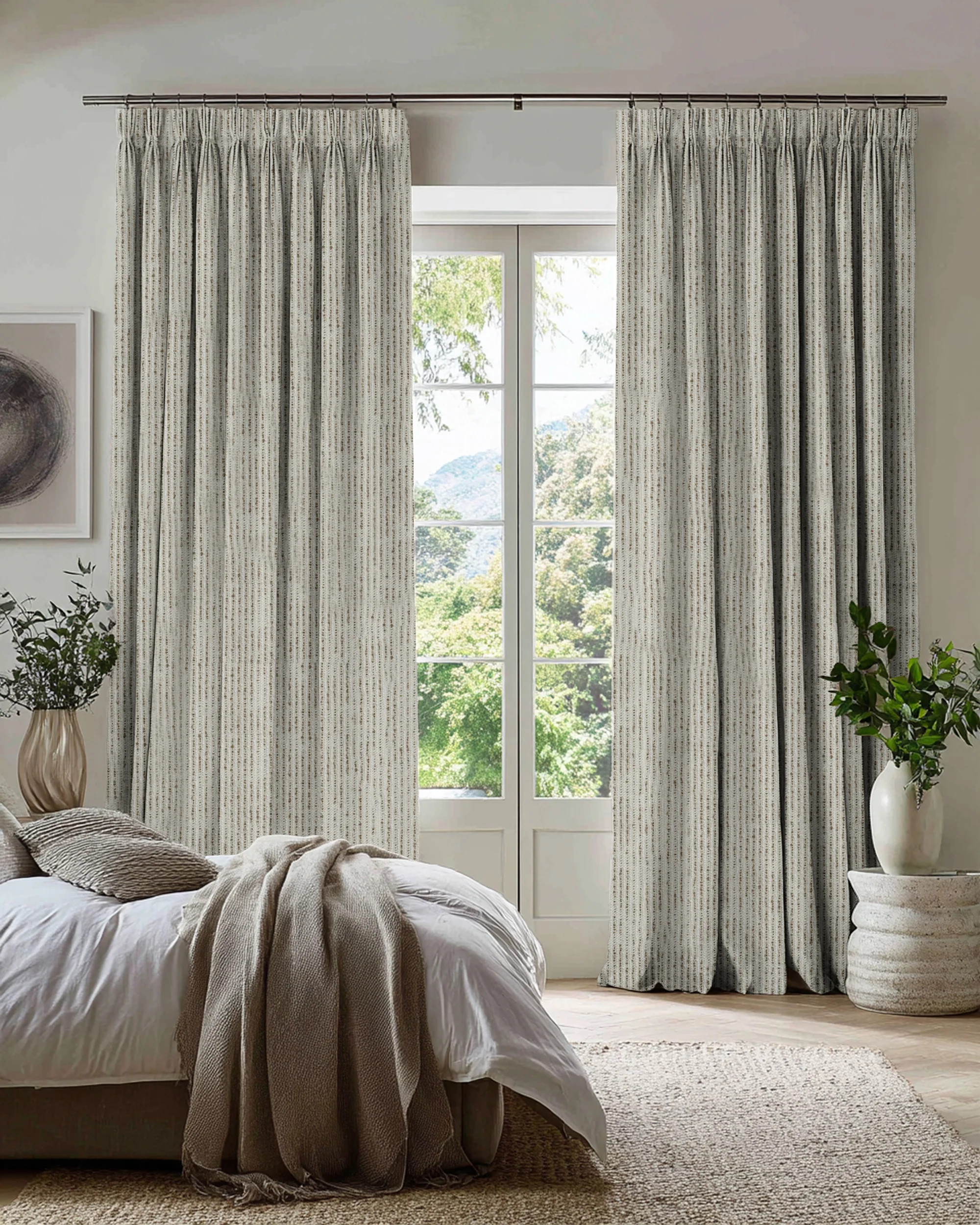 Liwa Linen Blend Patterned Custom Curtain | TheHues