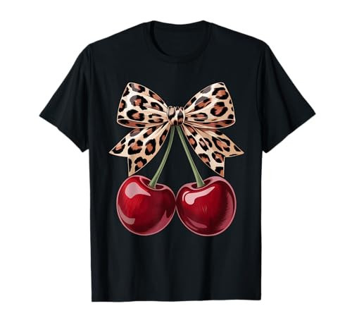 Cute Cherry Leopard Coquette Bow Cherries Women Girls T-Shirt | Amazon (US)