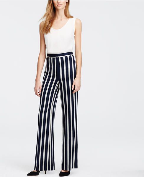 Tall Fluid Stripe High Waist Flare Trousers | Ann Taylor