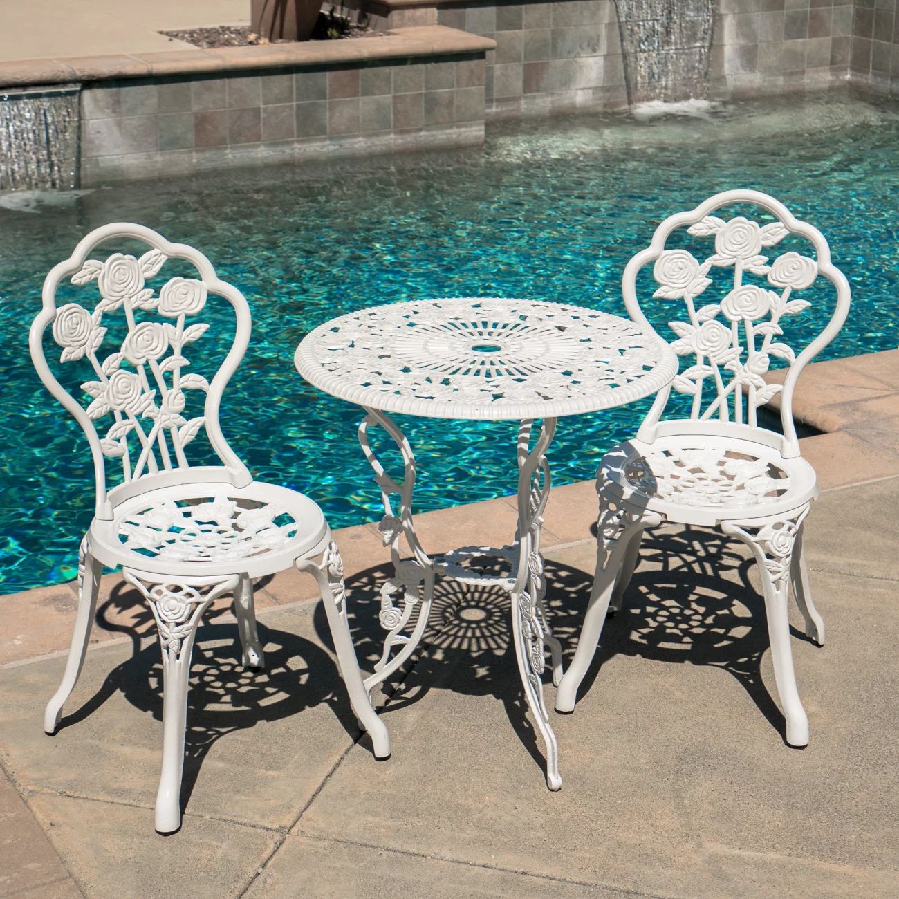 Belleze 3-Piece Outdoor Patio Bistro Set Rose Design Weather Resistant Round Table Chairs | Walmart (US)