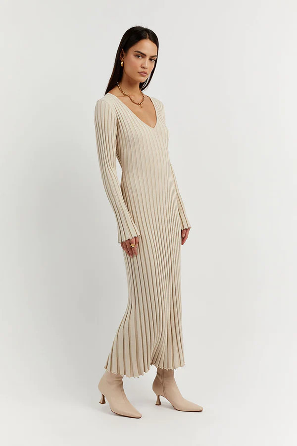 REIGN STONE SLEEVED KNIT MIDI DRESS | DISSH