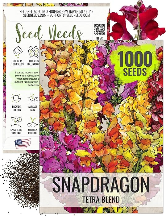 Seed Needs, Mixed Tetra Snapdragon Seeds - 1,000 Heirloom Seeds for Planting Antirrhinum majus - ... | Amazon (US)
