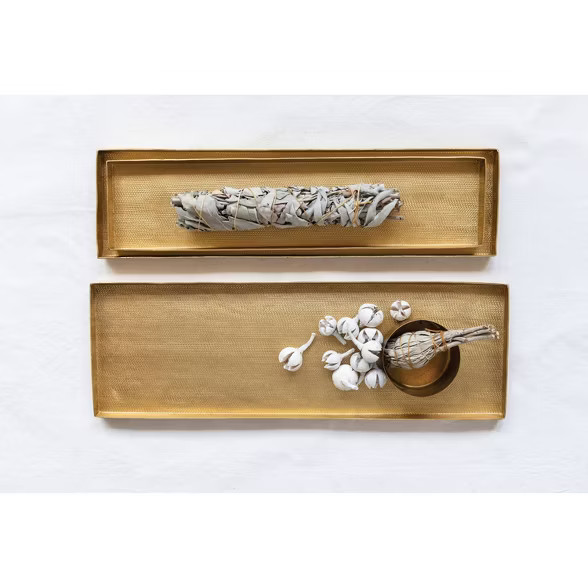 Set of 3 Textured Metal Trays Matte Brass - 3R Studios | Target
