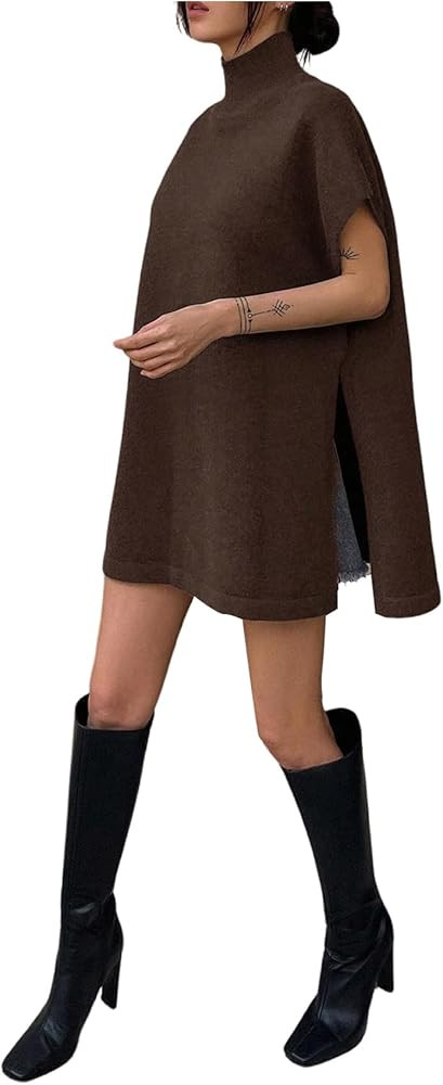 Milumia Women's Mock Turtleneck Long Sweater Vest Cap Sleeve Side Slit Fall Knit Tops | Amazon (US)