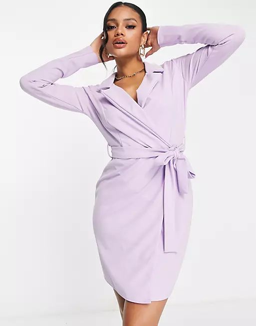 Missguided jersey belted blazer dress in lilac | ASOS (Global)