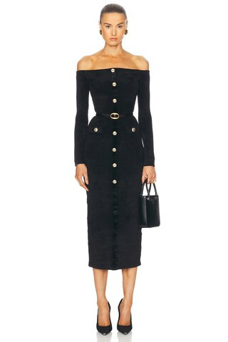 self-portrait Chenille Knit Midi Dress in Black | FWRD 