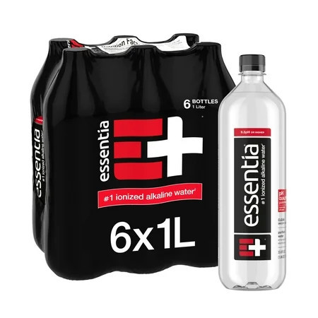 Essentia Bottled Water 1 Liter, Ionized Alkaline Water, 6 Pack | Walmart (US)