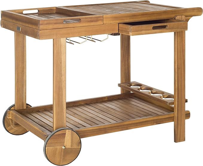 Safavieh Outdoor Collection Orland Natural Wood Tea Trolley Cart | Amazon (US)
