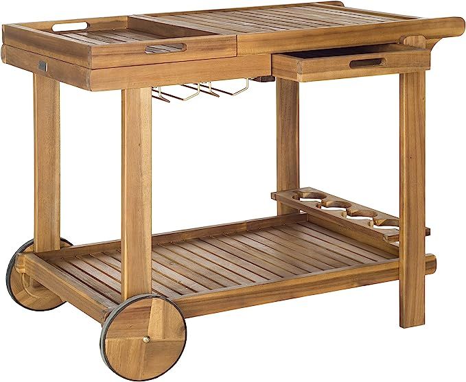 Safavieh Outdoor Collection Orland Natural Wood Tea Trolley Cart | Amazon (US)
