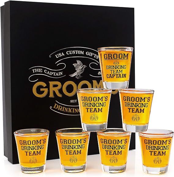 Groomsmen Gifts Groom's Drinking Team Shot Glasses - Pack of 6 Groom's Drinking Team Member + 1 G... | Amazon (US)