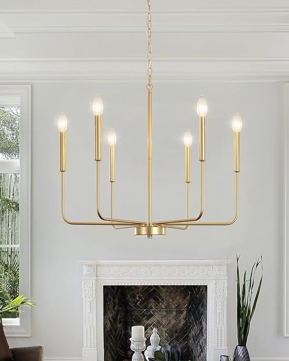 Gold Farmhouse Chandelier Dining Room Light Fixture 6 Lights Rustic Modern Brass Chandelier Penda... | Amazon (US)