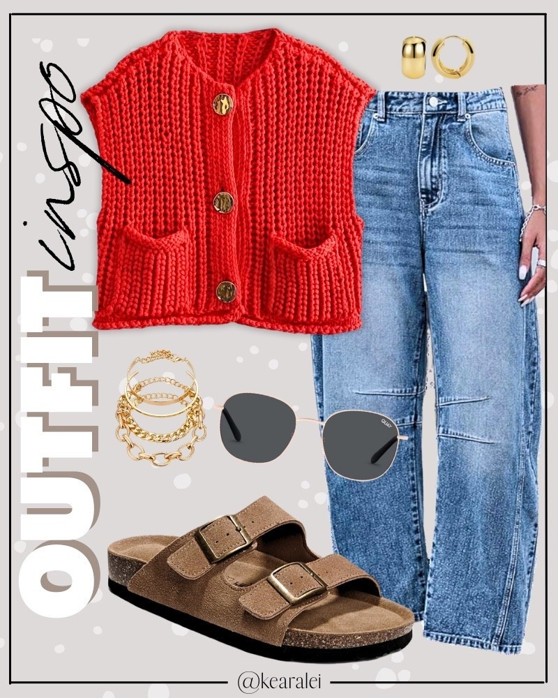 Spring outfits 2026 winter teacher outfits business casual Free People inspired outfit looks for less Valentine’s Day outfit Amazon fashion affordable outfits red chunky short sleeve cardigan knitsweater gold buttons sweater vest cardigan mock neck sweater shirt knit top with wide Amazon free people inspired barrel jeans barrel leg denim Birkenstock suede leather sandals cork sole slip slides buckle straps shoes boho outfit casual mom outfit momiform business casual teacher outfit teaching workwear office work wear outfits || #freepeople #boho #amazon #walmart #target #fashion #fall #teacher
.
.
deals sales sale alert Amazon fashion, teacher outfits, business casual, casual outfits, neutrals, street style, Midi skirt, Maxi Dress, Swimsuit, Bikini, Travel, skinny Jeans, Puffer Jackets, Concert Outfits, Cocktail Dresses, Sweater dress, Sweaters, cardigans Fleece Pullovers, hoodies, button-downs, Oversized Sweatshirts, Jeans, High Waisted Leggings, dresses, joggers, fall Fashion, winter fashion, leather jacket, Sherpa jackets, Deals, shacket, Plaid Shirt Jackets, apple watch bands, lounge set, Date Night Outfits, Vacation outfits, Mom jeans, shorts, sunglasses, Disney outfits, Romper, jumpsuit, Airport outfits, biker shorts, Weekender bag, plus size fashion, Stanley cup tumbler, boots booties tall over the knee, ankle boots, Chelsea boots, combat boots, pointed toe, chunky sole, heel, high heels, mules, clogs, sneakers, slip on shoes, Nike, adidas, vans, dr. marten’s, ugg slippers, golden goose, sandals, high heels, loafers, Birkenstocks, Steve Madden Target, Abercrombie and fitch, Nordstrom

#LTKootd #LTKSaleAlert #LTKSeasonal