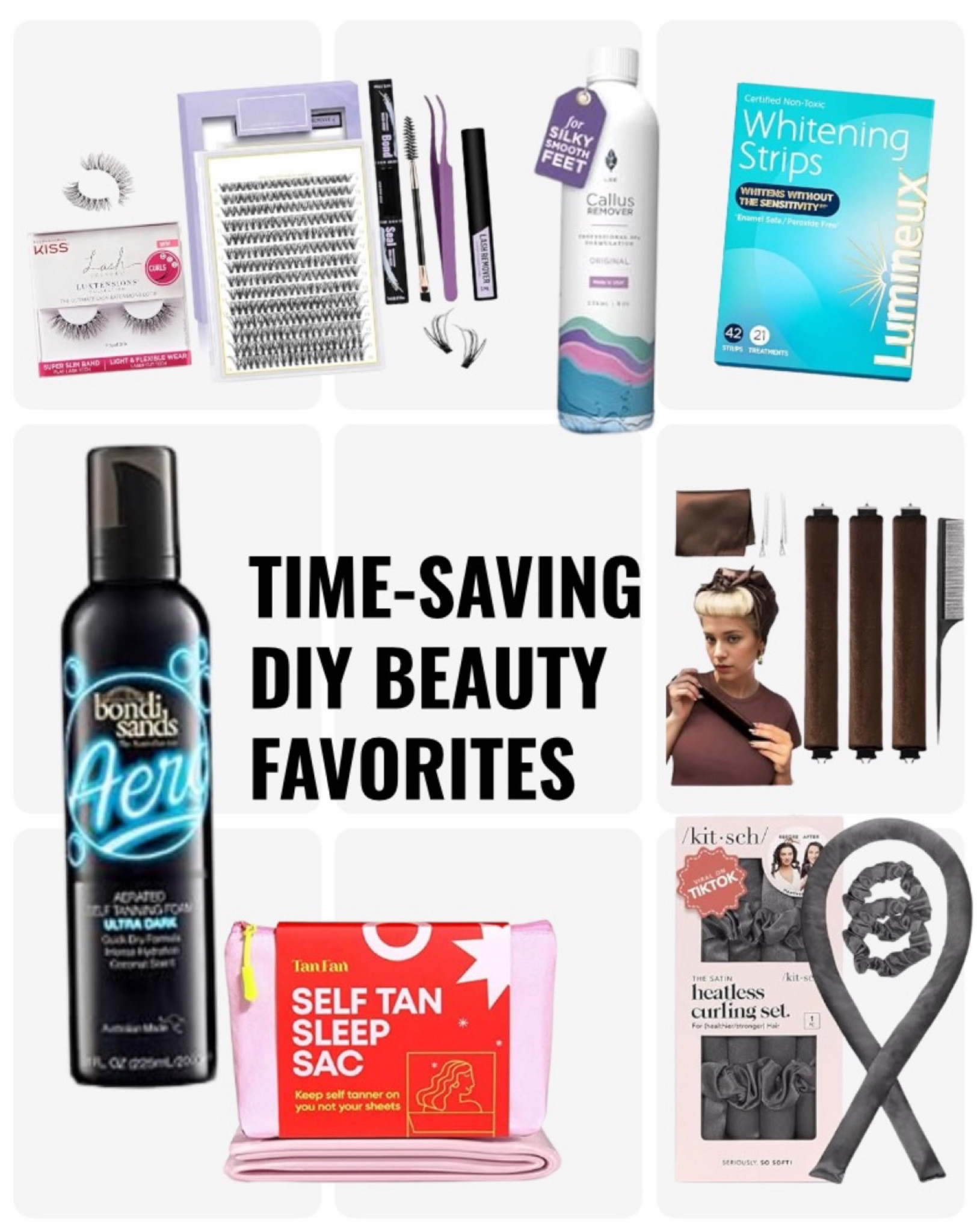 On Sale- DIY Beauty Favs!🚨🫶🏼

1-2. DIY lash extensions that last over a week 
3. Callus remover for soft feet 
4. Sensitive teeth whitening 
5. Fast drying, dark tanning mousse 
6. Tan sleeping bag 
7-8. Overnight Heatless curls!

#LTKSaleAlert #LTKBeauty #LTKxPrimeDay
