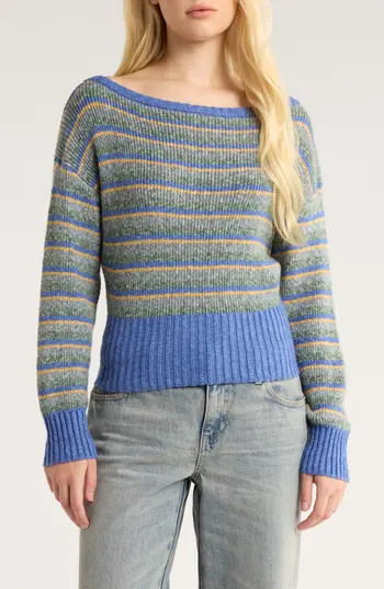 PacSun Cosette Off the Shoulder Rib Sweater in Blue at Nordstrom Rack, Size X-Small | Nordstrom Rack