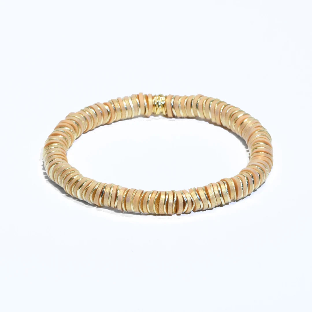 Ibiza Collection Shimmering Gold Heishi and Wavy Gold Disc Accent Stretch Bracelet - Etsy | Etsy (US)