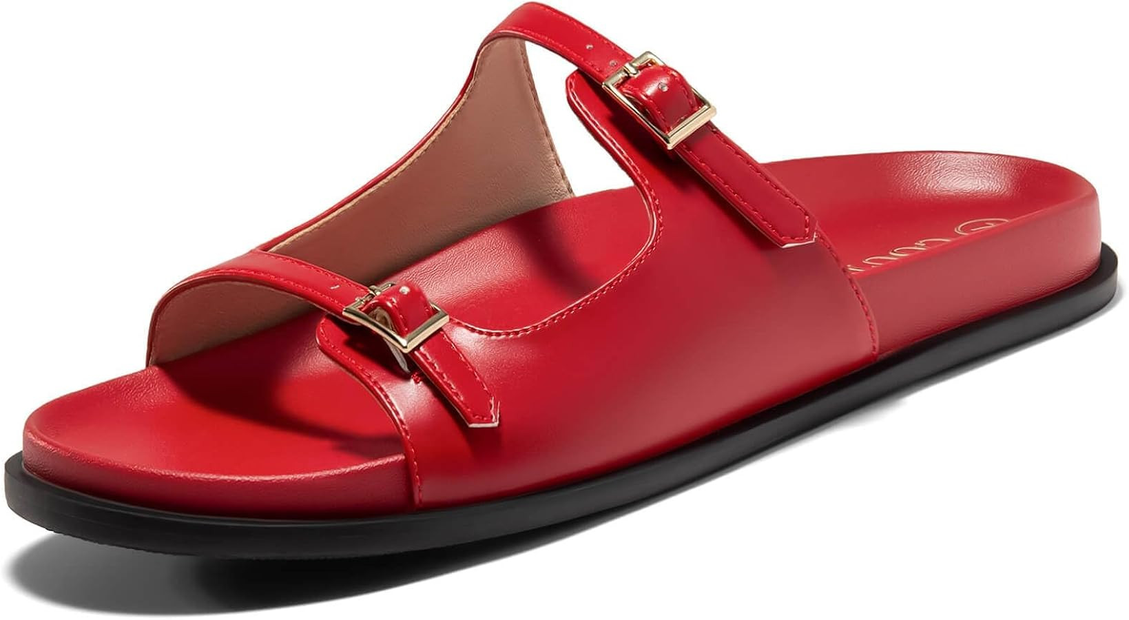 Coutgo Womens Flat Sandals Comfortable Wide Width Slides Double Strap Adjustable Buckle Slip on S... | Amazon (US)