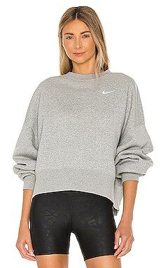 Nike NSW Crew Fleece Trend Sweatshirt in Dark Grey Heather & White from Revolve.com | Revolve Clothing (Global)