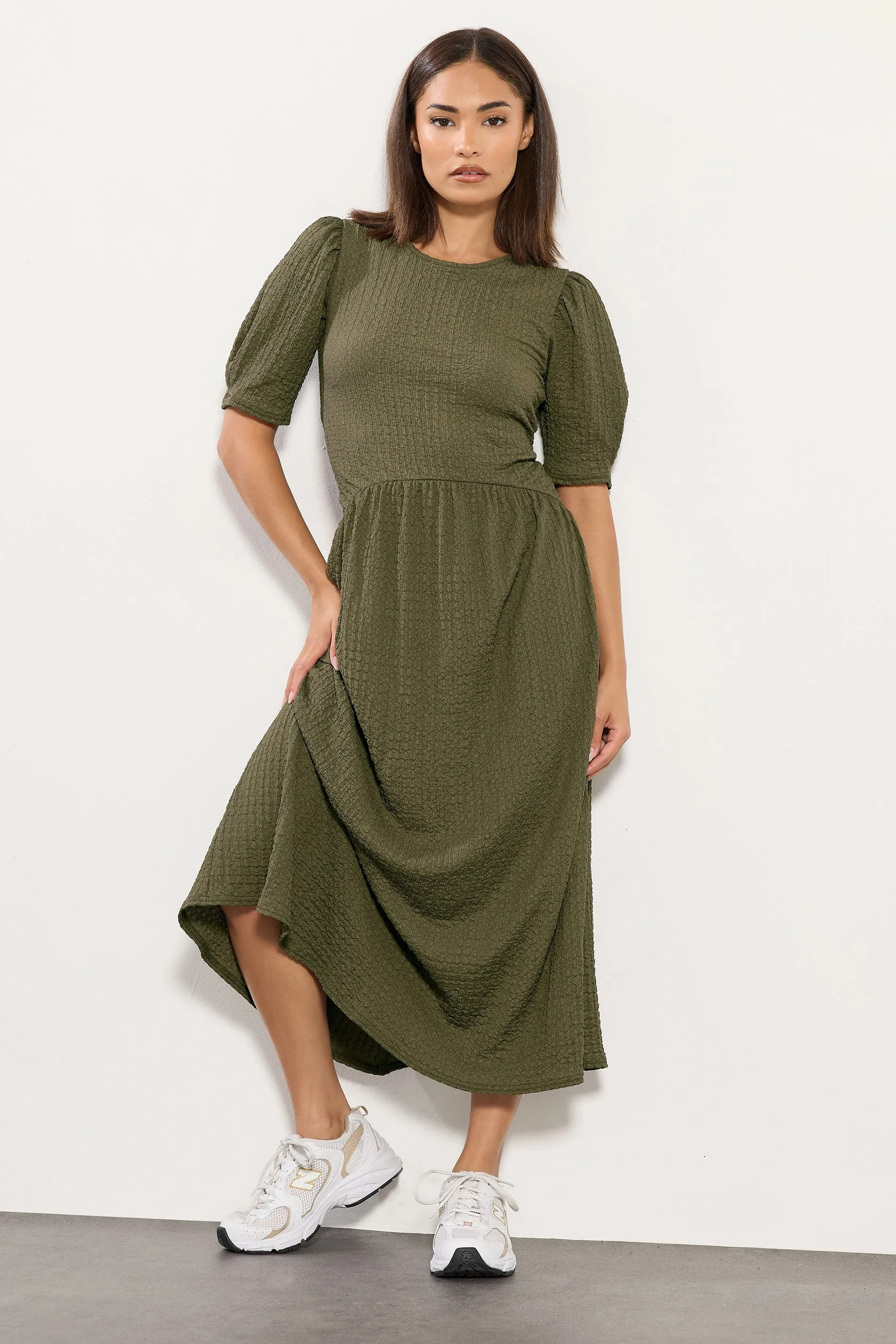 Dark Olive PixieGirl Petite Textured Midi Dress | Debenhams | Debenhams UK