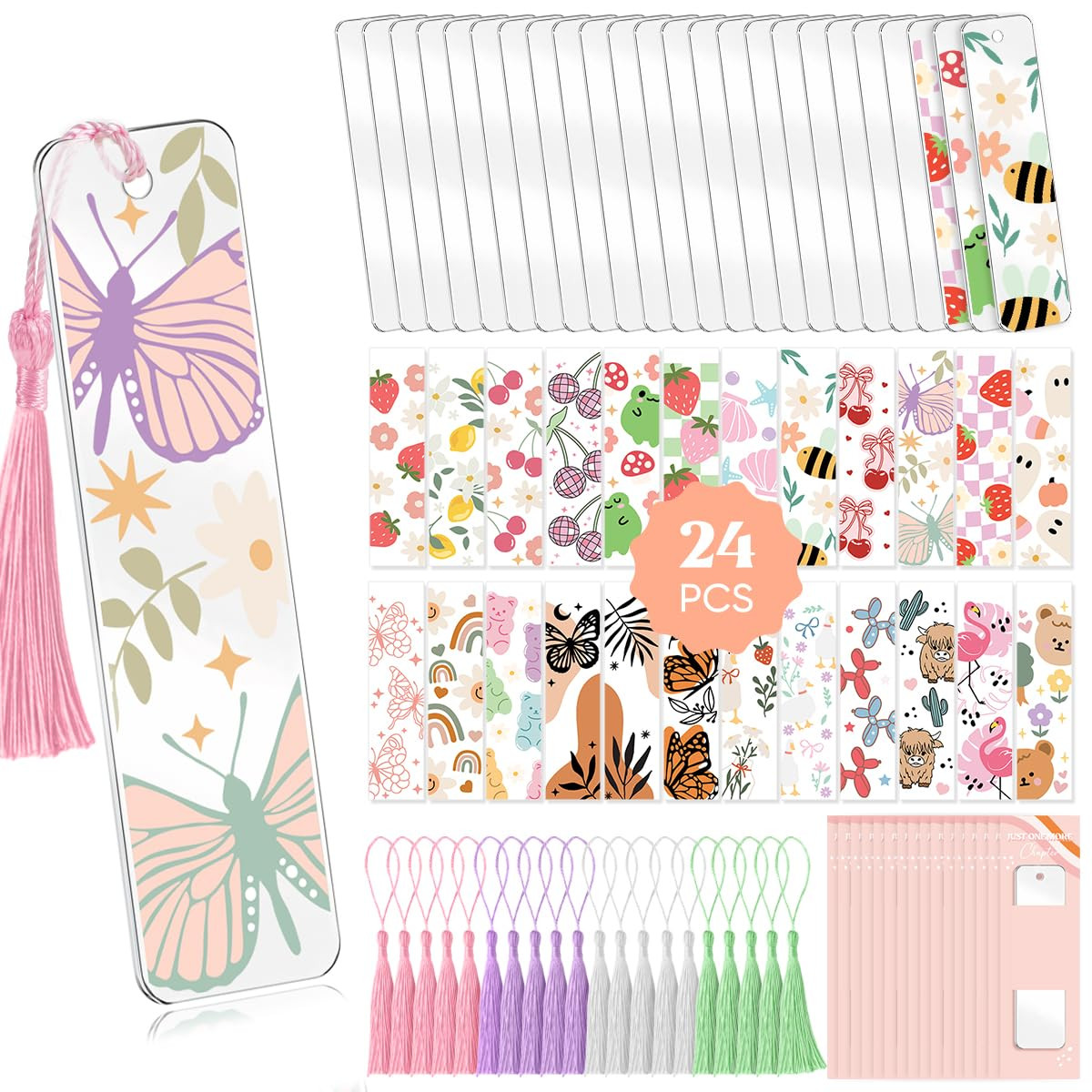 Kaciola 24 Acrylic Bookmark Blanks with 24 UV DTF Stickers About Fruit Theme and 4 Colors Tassels... | Amazon (US)