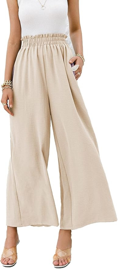 Women's Boho High Waisted Palazzo Pants Summer Beach Wide Leg Flowy Pants | Amazon (US)