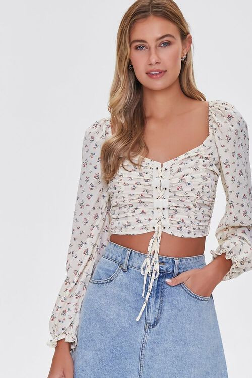 Floral Lace-Up Ruched Top | Forever 21 (US)