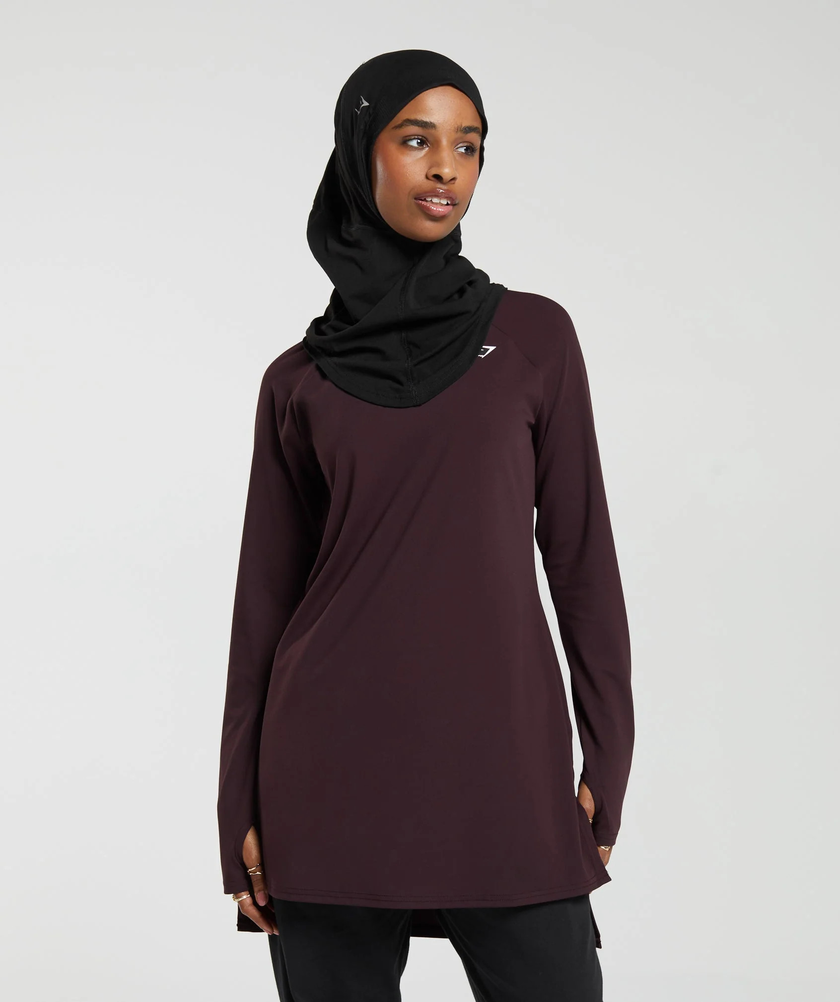 Gymshark Long Line Long Sleeve Top - Plum Brown | Gymshark CA
