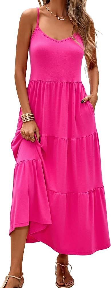 Halife Womens Summer Dresses Flowy Sleeveless Maxi Sundress with Pockets | Amazon (US)