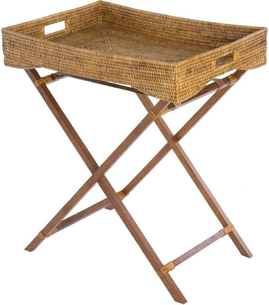 KOUBOO La Jolla Rattan Butler Tray with Folding Wood Stand, Honey Brown | Amazon (US)