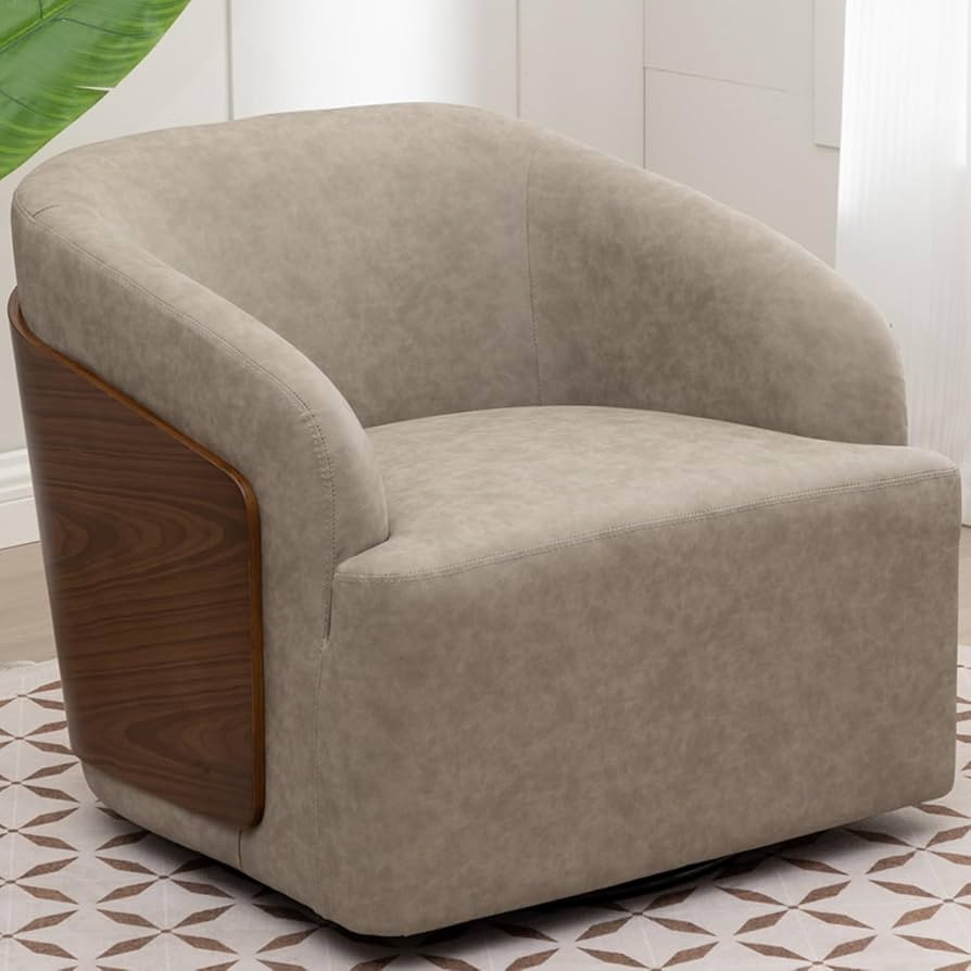 Swivel Accent Chair Faux Leather Boucle Swivel Barrel Chair Comfortable Mid Century Modern Chair ... | Amazon (US)