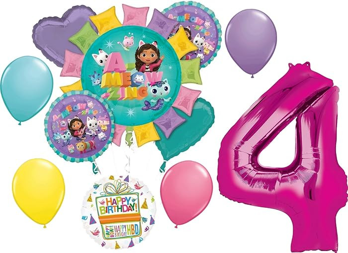 Gabby's 4th Birthday Party Supplies Cats and Dollhouse Balloon Bouquet Decorations | Amazon (US)