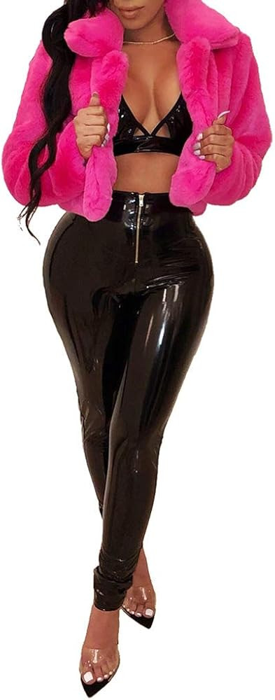 Ophestin Women Solid Color Long Sleeve Shaggy Lapel Faux Fur Coat Short Jacket Outwear Warm Winte... | Amazon (US)