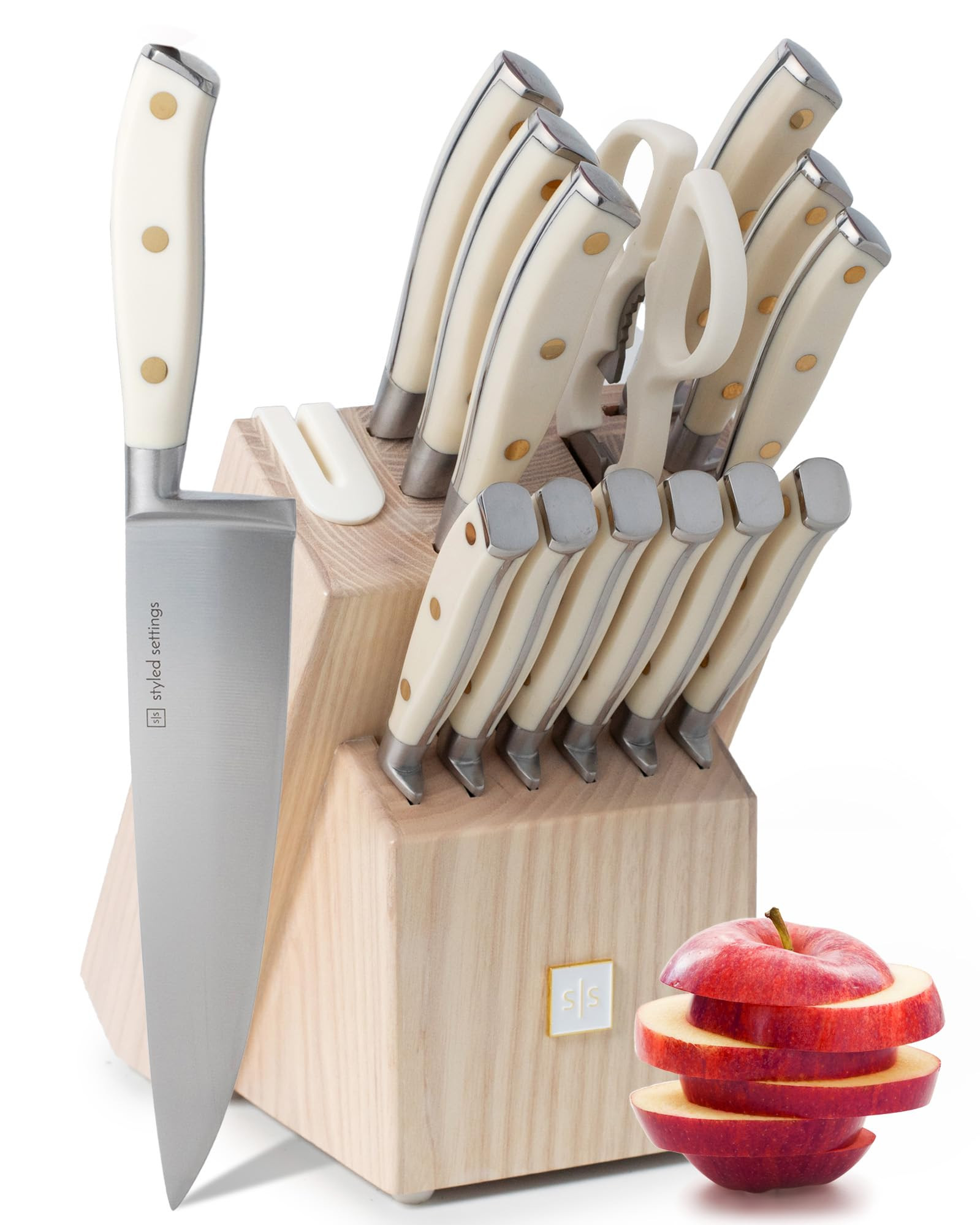 Styled Settings White Knife Set with Block and Sharpener – 14-Piece Ultra-Sharp High Carbon Sta... | Amazon (US)