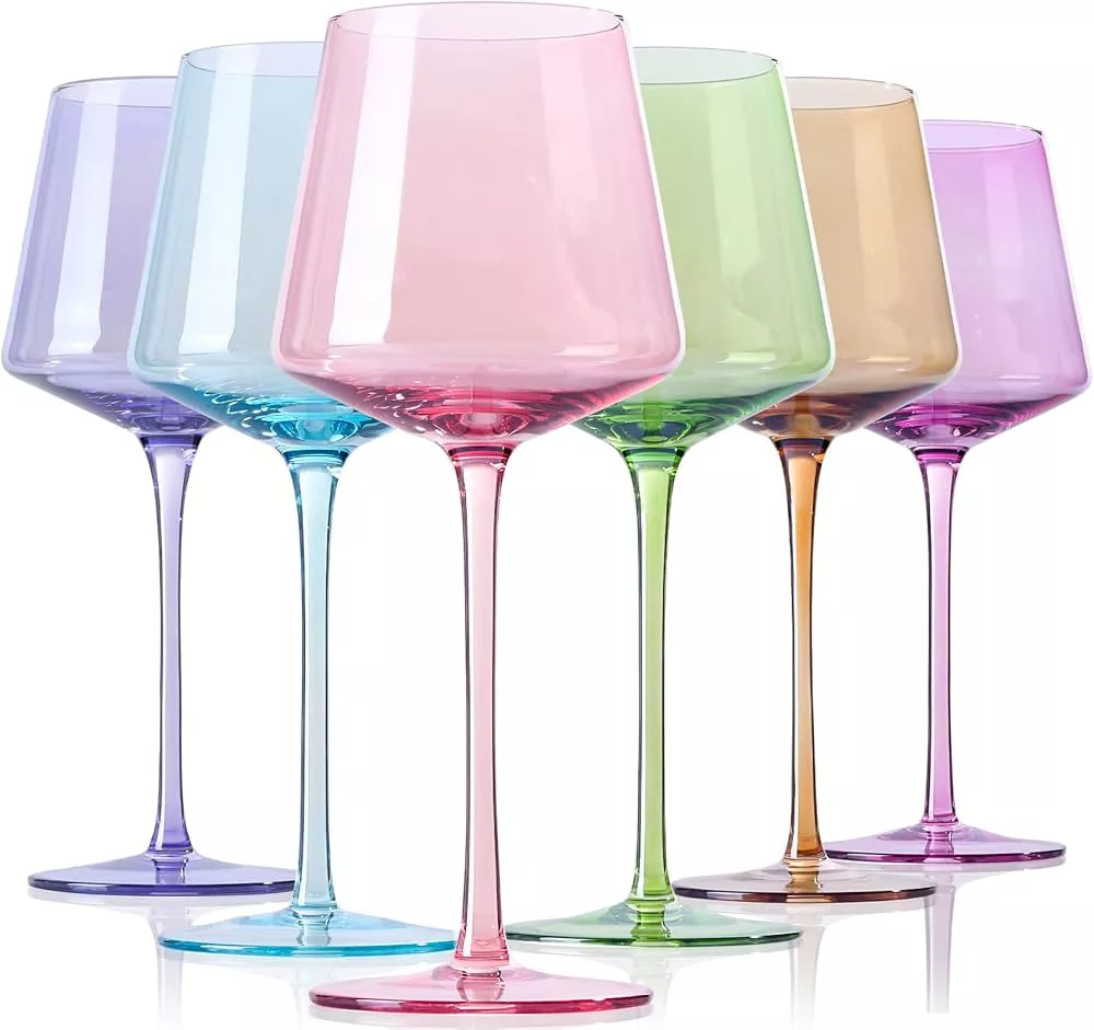 Saludi Colored Wine Glasses, 16.5oz (Set of 6) Stemmed Multi-Color Glass -  Great for all Wine Types …See more Saludi Colored Wine Glasses, 16.5oz (Set