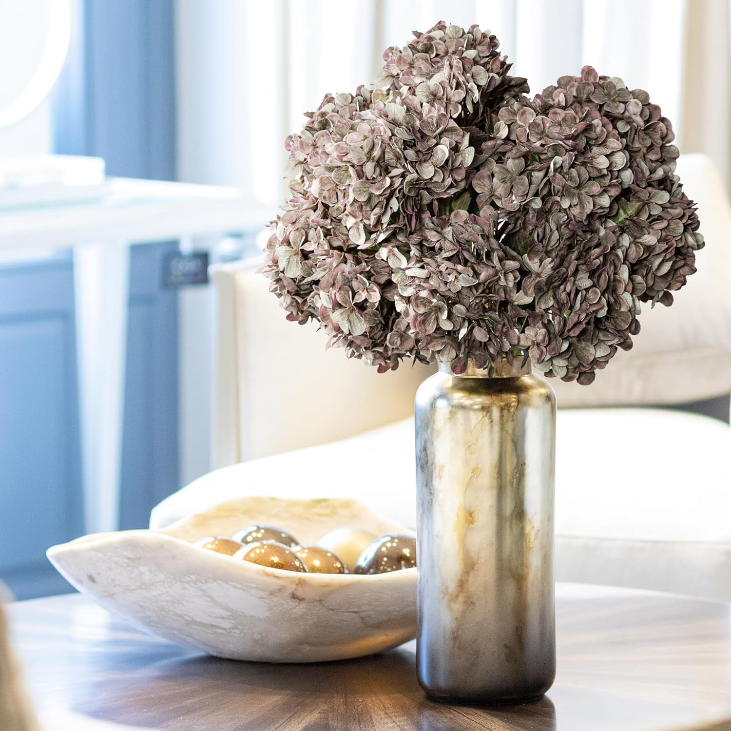 Artificial Flower Fake Silk Hydrangea Heads Bouquet with Stems Bulk for Fall Decoration Table Cen... | Amazon (US)