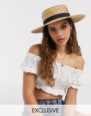 South Beach Exclusive straw boater hat with black ribbon and size adjuster | ASOS US