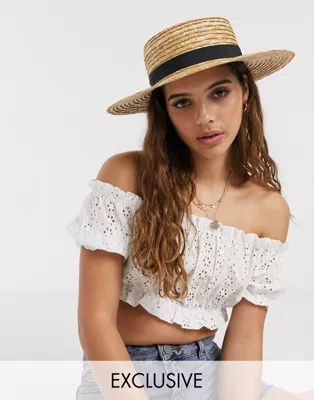 South Beach Exclusive straw boater hat with black ribbon and size adjuster | ASOS (Global)