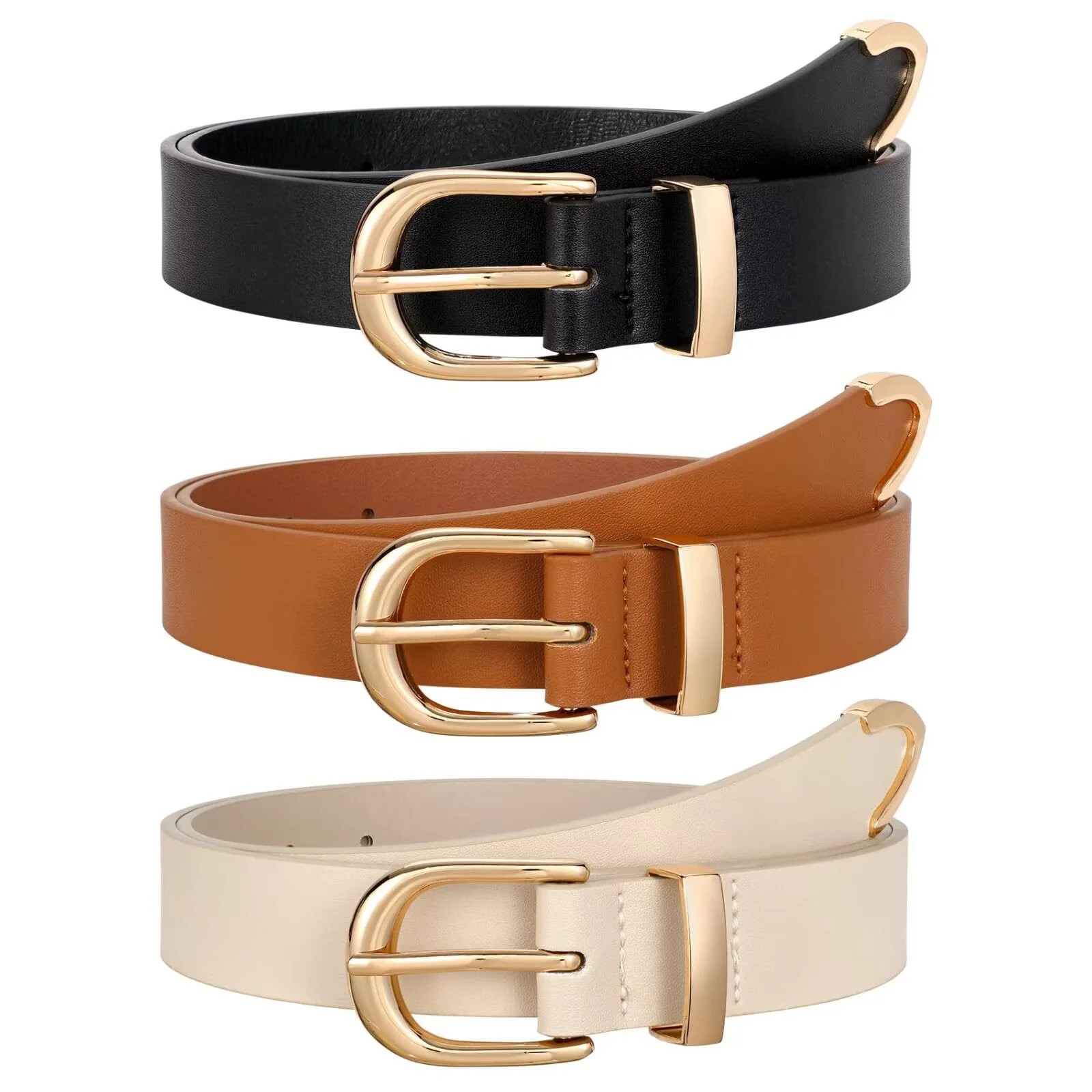 JASGOOD Women Leather Belts For Jeans Dresses Pants Ladies Waist Belt with Gold Buckle 3 Pack | Walmart (US)