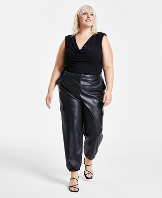 Bar III Trendy Plus Size Faux-Leather Jogger Pants, Created for Macy's - Macy's | Macy's