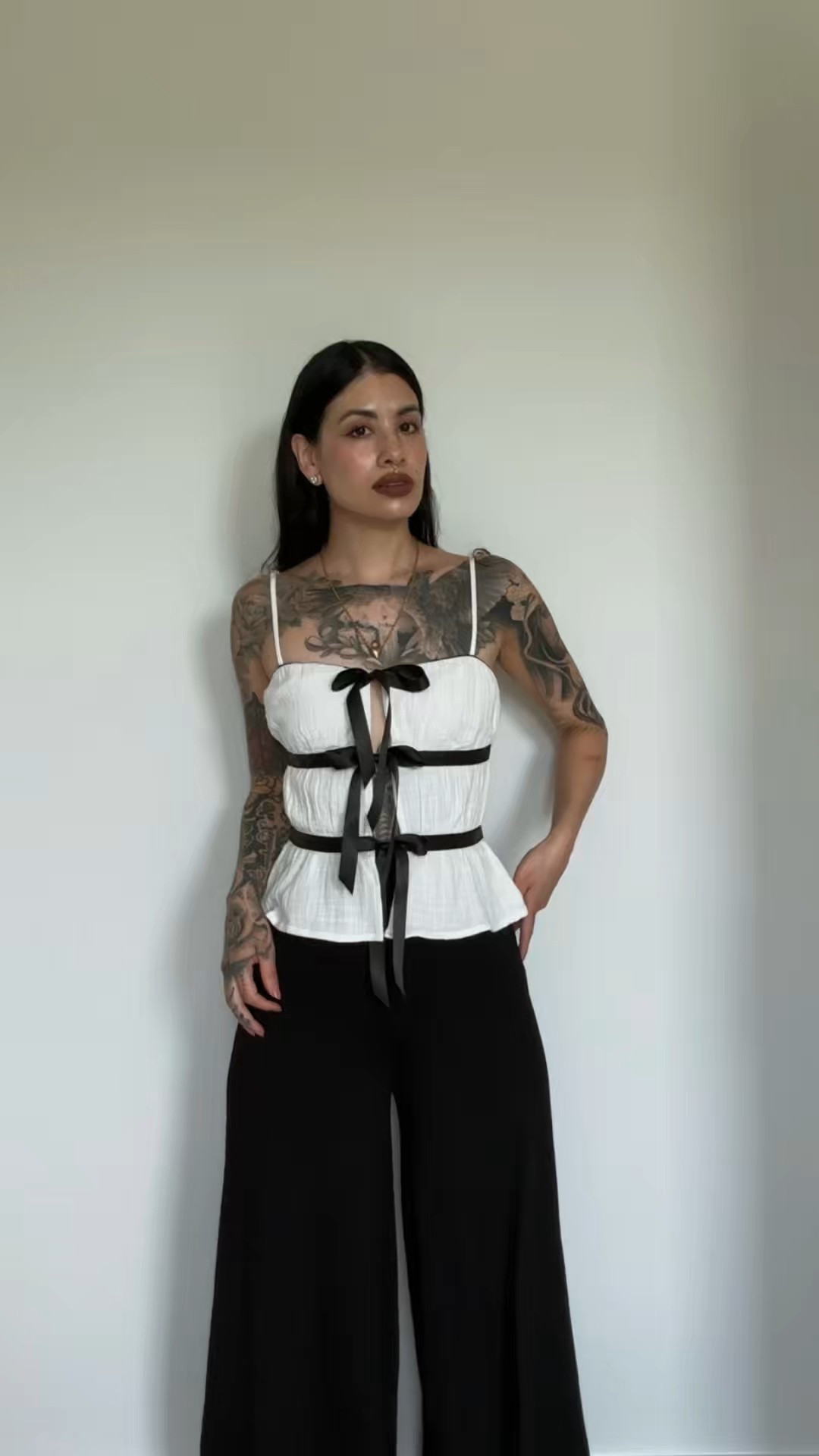 These wide leg palazzo pants from Marcella are some of my favs! I size down in all my Marcella pieces, I’m typically a size small but I am wearing an xs here. The top is from revolve, love the black bow details! And my go to ballet flats this season are from Dolce Vita 🖤

#LTKSeasonal #LTKFindsUnder100 #LTKStyleTip