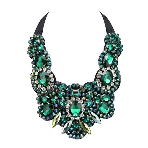 Flyonce Green Rhinestone Crystal Bib Chunky Collar Statement Necklace for Women Costume Jewelry | Amazon (US)