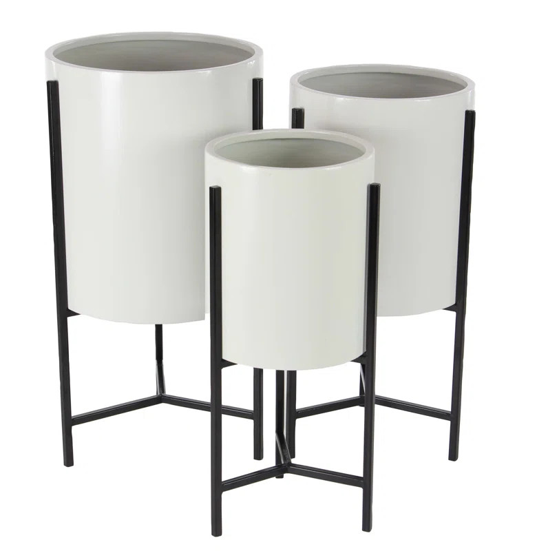 Modern 3-Piece Pot Planter Set with Stand | Wayfair North America