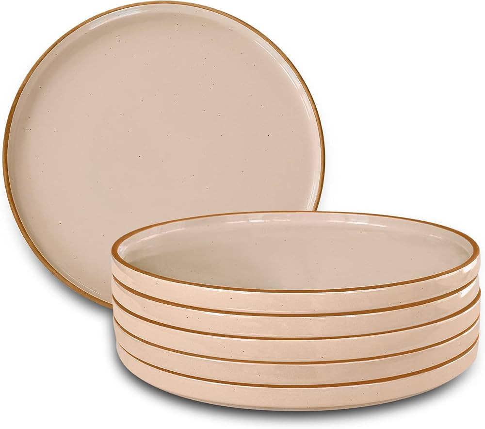 Mora Ceramic Flat Dinner Plates Set of 6, 10.5 in High Edge Dish Set - Microwave, Oven, and Dishw... | Amazon (US)