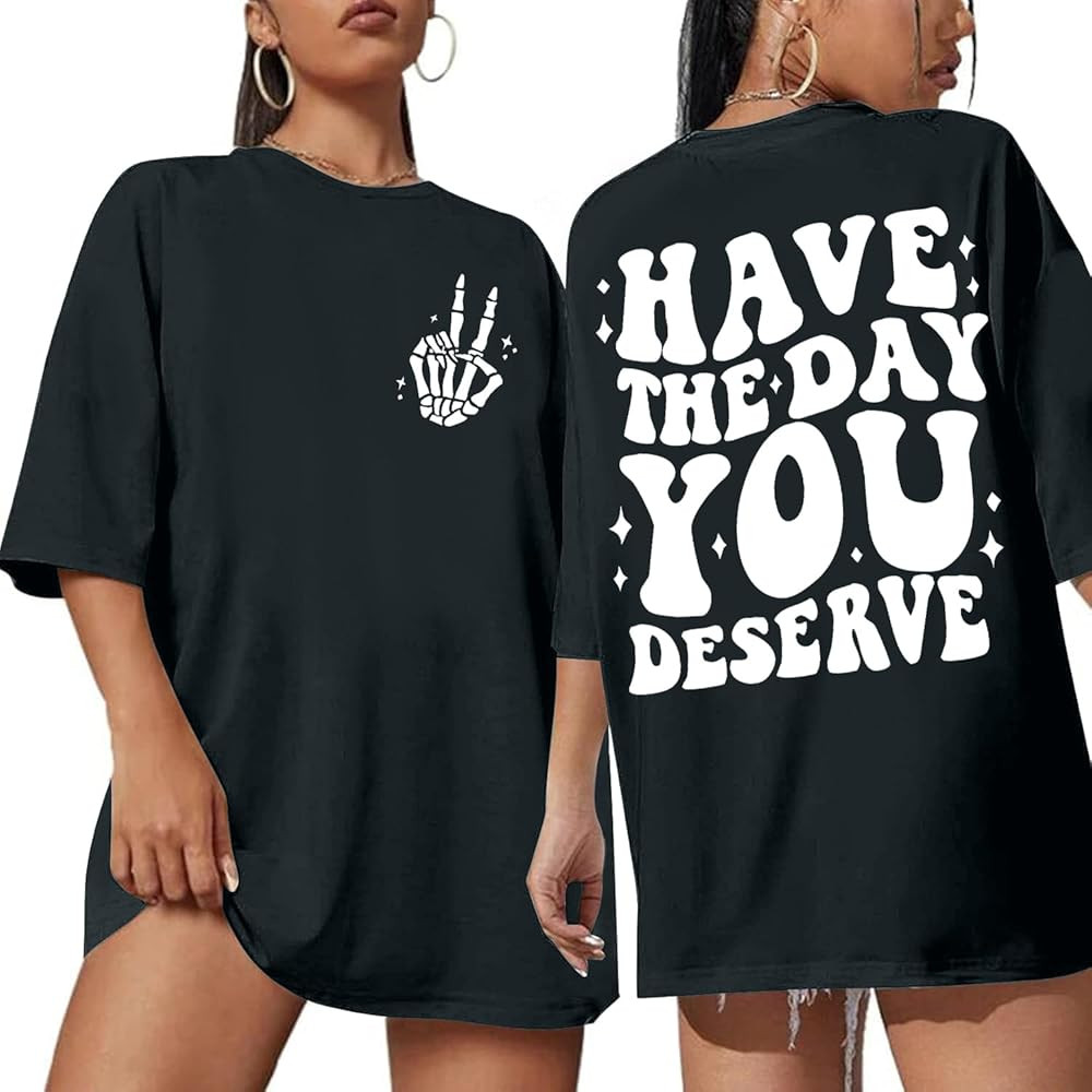 Oversized Tshirts for Women: Deserve Day Shirt Funny Skeletons Shirts Casual Oversized Graphic Te... | Amazon (US)