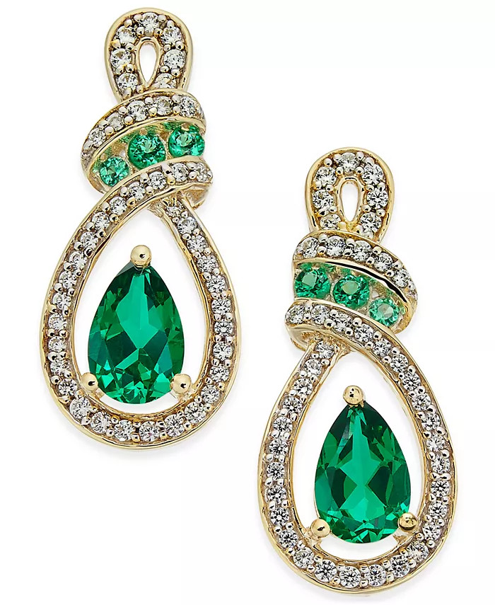 Macy's Emerald (1-1/5 ct. t.w.) and Diamond (1/4 ct. t.w.) Drop Earrings in 14k Yellow Gold (Also... | Macy's